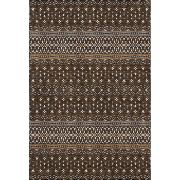 HomeRoots 10' X 14' Chocolate Tribal Area Rug - Stylish, Washable, UV Protected, Durable & Perfect for Busy Homes 657107