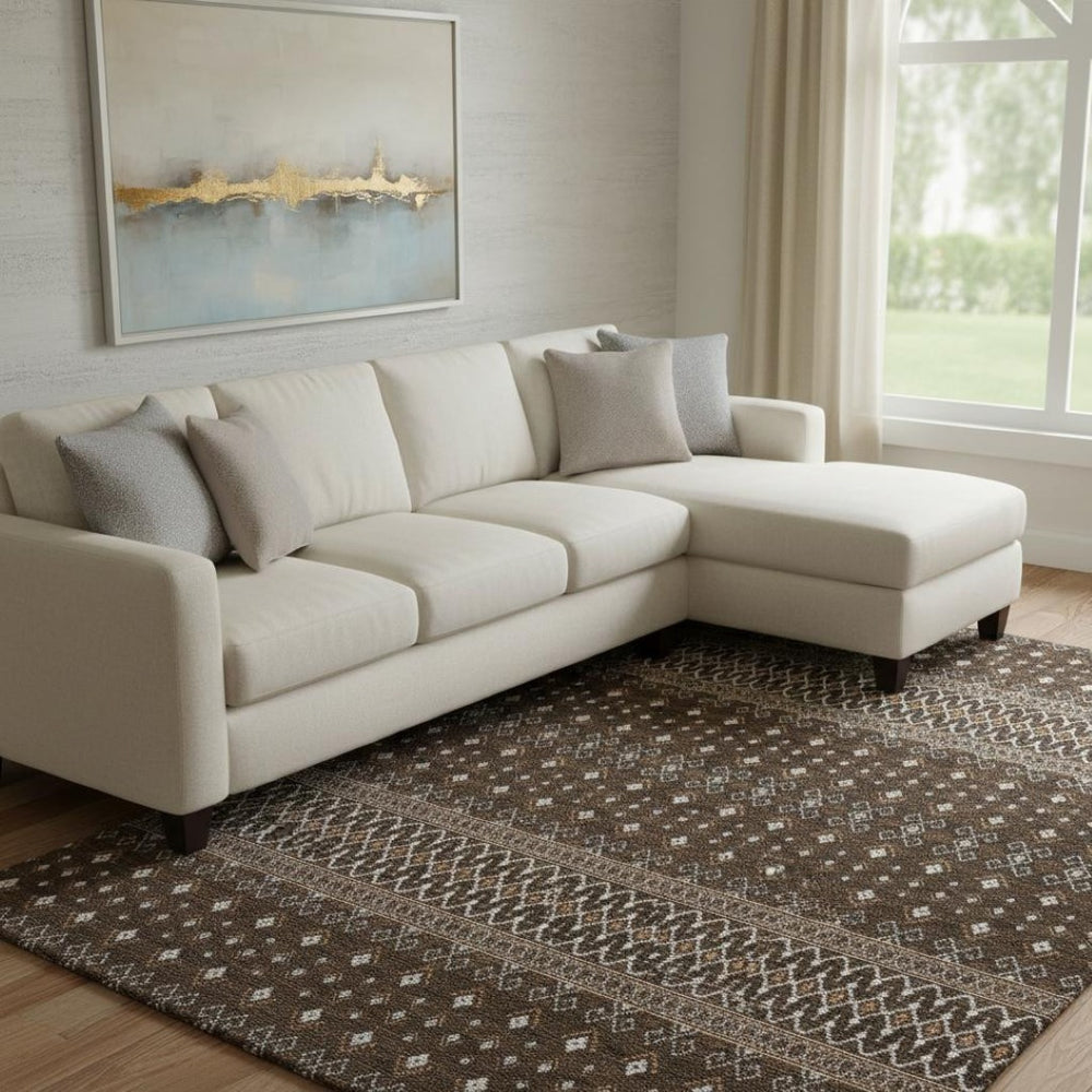 HomeRoots 10' X 14' Chocolate Tribal Area Rug - Stylish, Washable, UV Protected, Durable & Perfect for Busy Homes 657107
