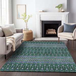 HomeRoots 5' X 8' Vibrant Green, Purple & Blue Tribal Area Rug - Washable, UV Protected, Family-Friendly Design 657109