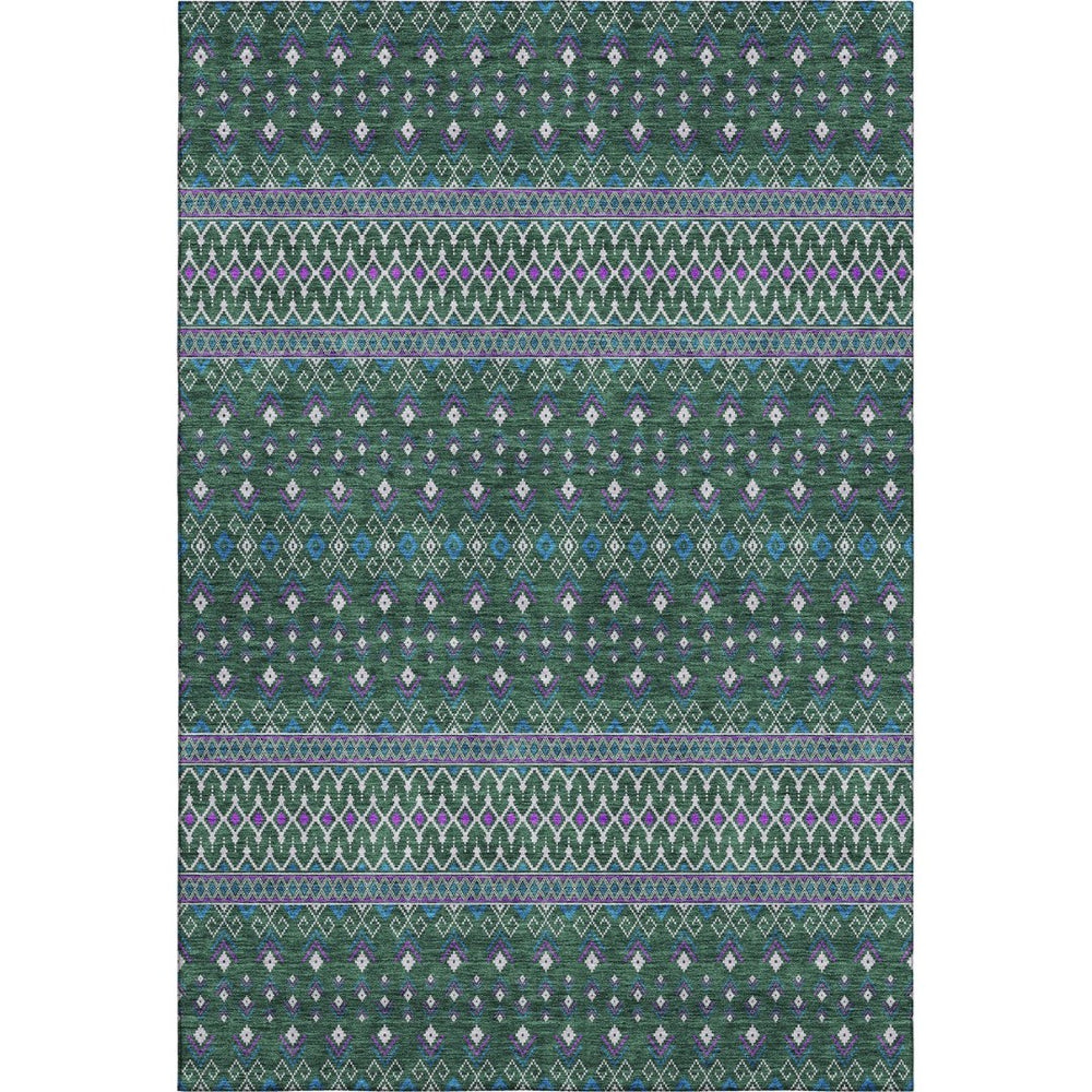 HomeRoots 5' X 8' Vibrant Green, Purple & Blue Tribal Area Rug - Washable, UV Protected, Family-Friendly Design 657109