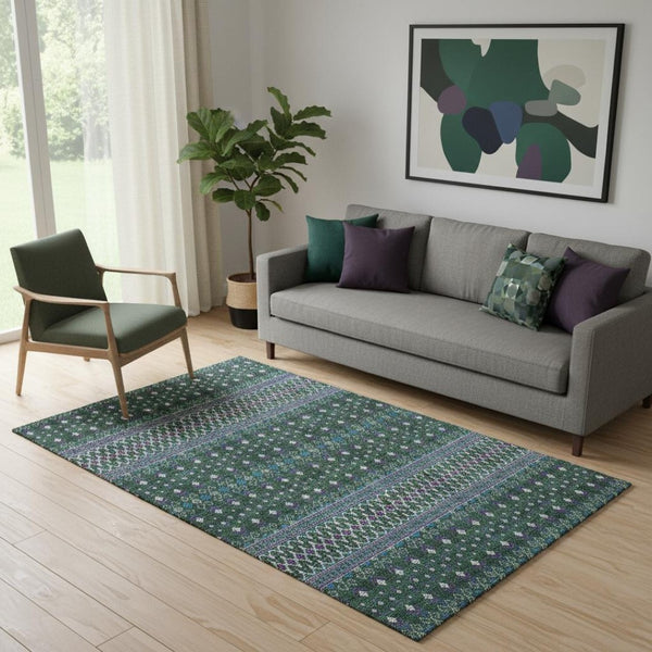 HomeRoots 5' X 8' Vibrant Green, Purple & Blue Tribal Area Rug - Washable, UV Protected, Family-Friendly Design 657109