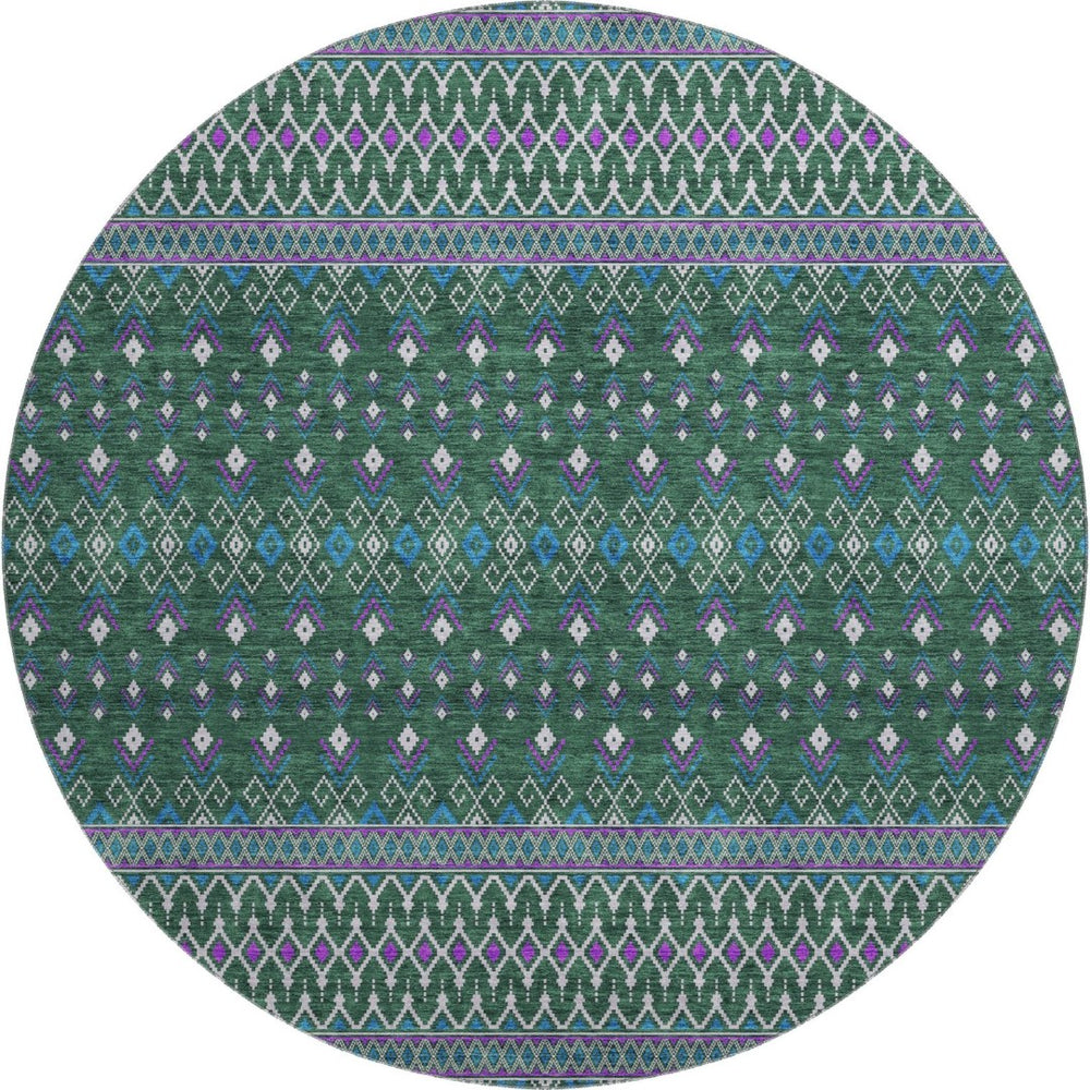 HomeRoots 8' Vibrant Tribal Round Rug with UV Protection - Washable, Stain-Resistant, Perfect for High-Traffic Areas 657110
