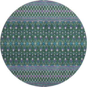 HomeRoots 8' Vibrant Tribal Round Rug with UV Protection - Washable, Stain-Resistant, Perfect for High-Traffic Areas 657110