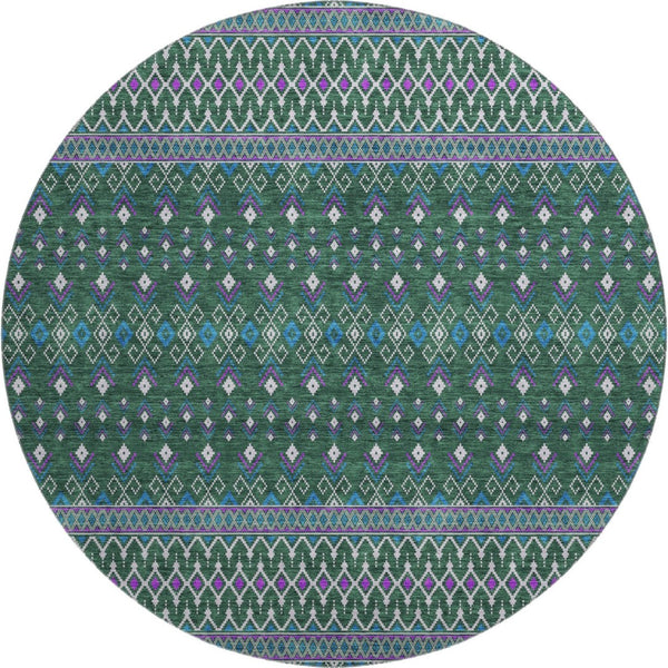 HomeRoots 8' Vibrant Tribal Round Rug with UV Protection - Washable, Stain-Resistant, Perfect for High-Traffic Areas 657110