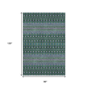 HomeRoots 8' X 10' Tribal Washable Area Rug in Vibrant Green, Purple & Blue – UV Protected for Durability! 657111