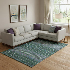 HomeRoots 8' X 10' Tribal Washable Area Rug in Vibrant Green, Purple & Blue – UV Protected for Durability! 657111