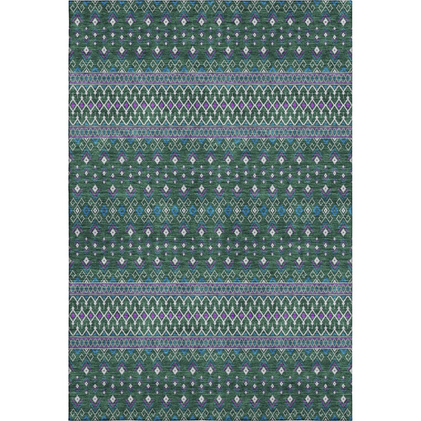 HomeRoots 9' X 12' Tribal Area Rug in Vibrant Green, Purple & Blue - Washable, UV-Protected, Perfect for Any Space! 657112