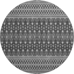 HomeRoots 8' Gray and Silver Tribal Round Rug: Stylish, Washable, UV-Protected, Perfect for Homes with Kids & Pets 657116