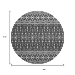 HomeRoots 8' Gray and Silver Tribal Round Rug: Stylish, Washable, UV-Protected, Perfect for Homes with Kids & Pets 657116