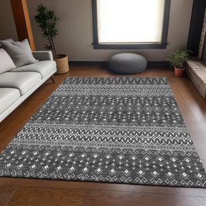 HomeRoots 8' X 10' Gray and Silver Tribal Area Rug - Washable, UV Protected, Stylish & Durable for High Traffic Areas 657117