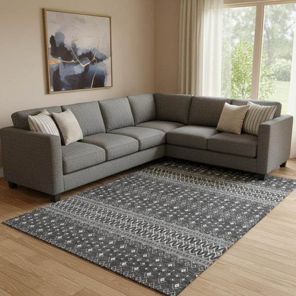 HomeRoots 8' X 10' Gray and Silver Tribal Area Rug - Washable, UV Protected, Stylish & Durable for High Traffic Areas 657117