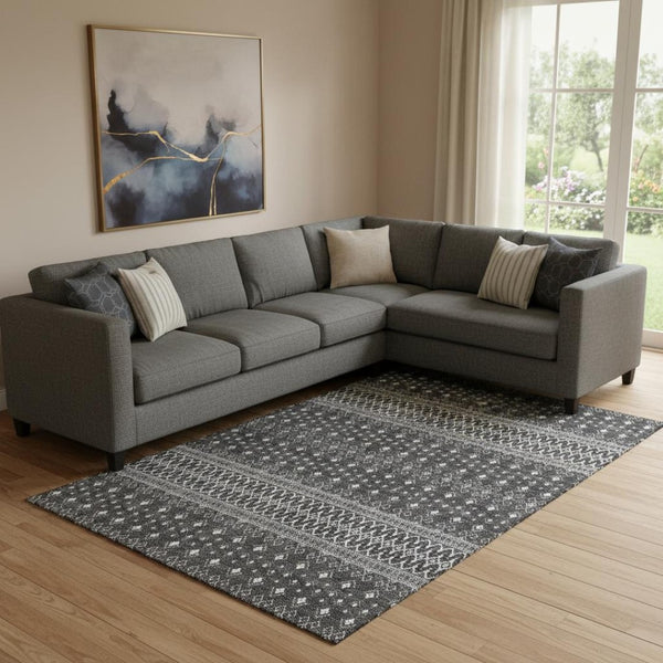 HomeRoots 8' X 10' Gray and Silver Tribal Area Rug - Washable, UV Protected, Stylish & Durable for High Traffic Areas 657117