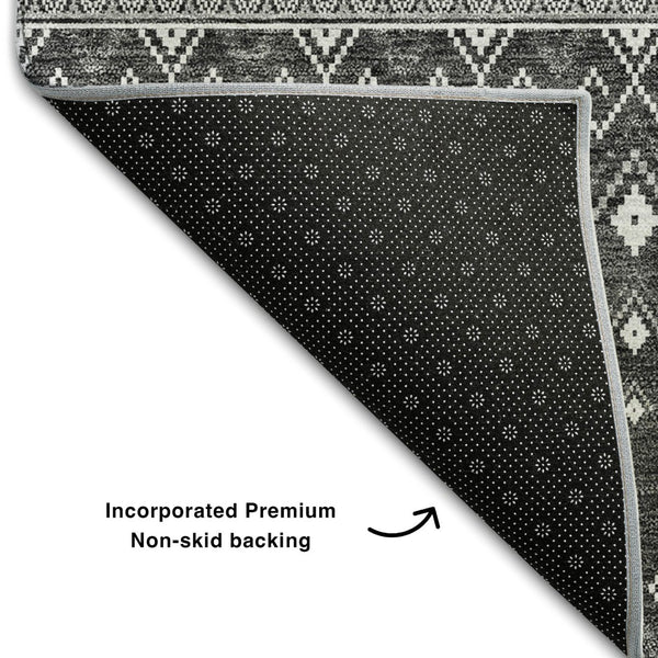 HomeRoots 9' X 12' Gray and Silver Tribal Area Rug - Washable, UV Protected, Perfect for Modern Homes! 657118