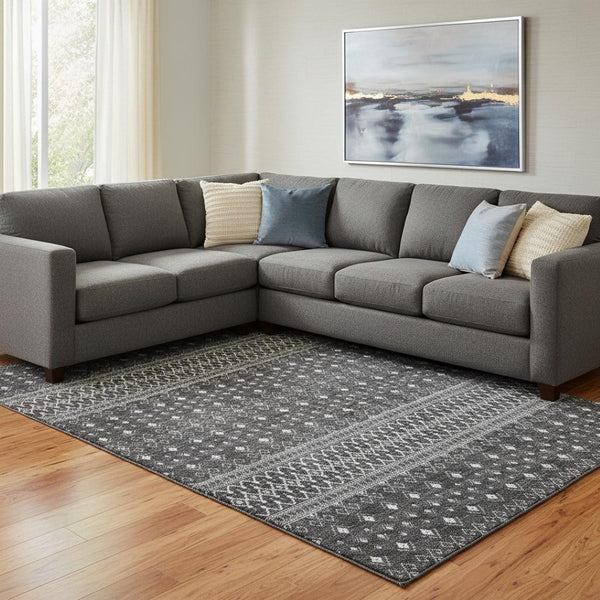 HomeRoots 9' X 12' Gray and Silver Tribal Area Rug - Washable, UV Protected, Perfect for Modern Homes! 657118