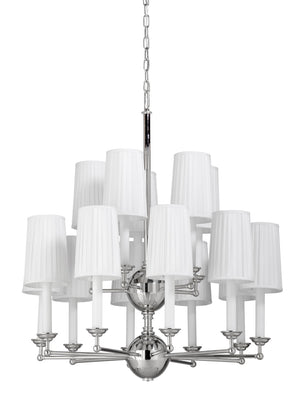 Wildwood Jermyn Double-Tier Chandelier With 15 Lights, Polished Nickel & Silkette Shades For Grand Entryways 42h x 36w x 36d 65712