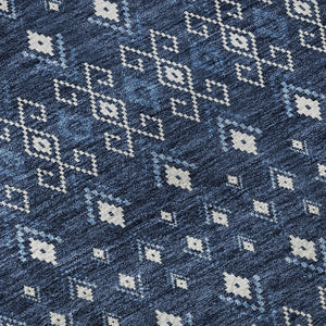 HomeRoots 5' X 8' Navy Blue Ivory Tribal Area Rug - Washable, Stain Resistant, UV Protected for Homes 657121