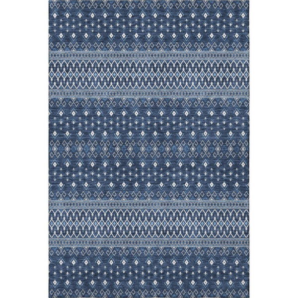 HomeRoots 8' X 10' Navy Blue Tribal Area Rug – Stylish, Washable, UV-Protected & Perfect for High-Traffic Spaces! 657123