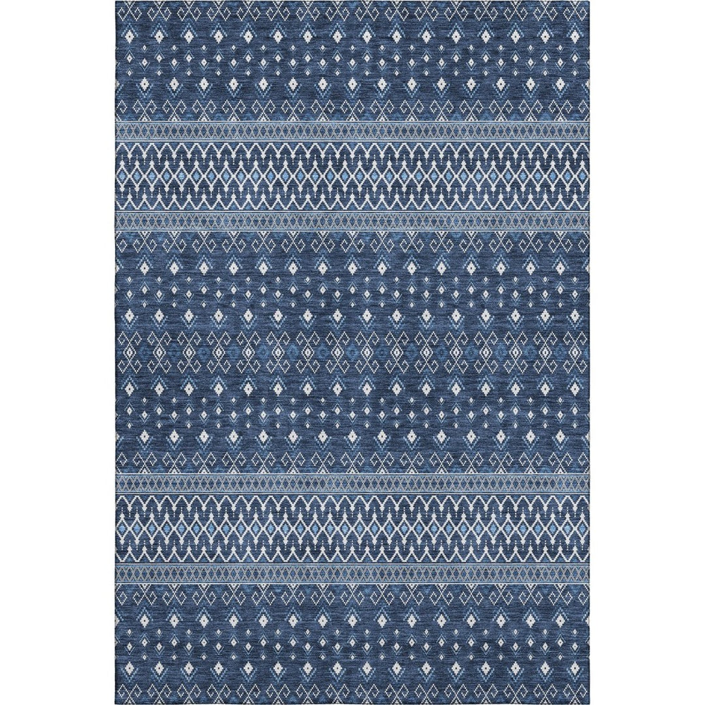 HomeRoots 8' X 10' Navy Blue Tribal Area Rug – Stylish, Washable, UV-Protected & Perfect for High-Traffic Spaces! 657123