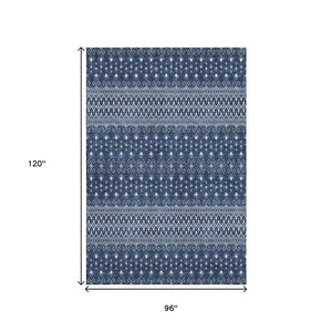 HomeRoots 8' X 10' Navy Blue Tribal Area Rug – Stylish, Washable, UV-Protected & Perfect for High-Traffic Spaces! 657123