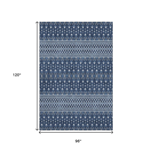 HomeRoots 8' X 10' Navy Blue Tribal Area Rug – Stylish, Washable, UV-Protected & Perfect for High-Traffic Spaces! 657123