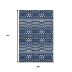 HomeRoots 10' X 14' Navy Blue Tribal Area Rug – Washable, UV Protected & Stain Resistant for Family Spaces 657125