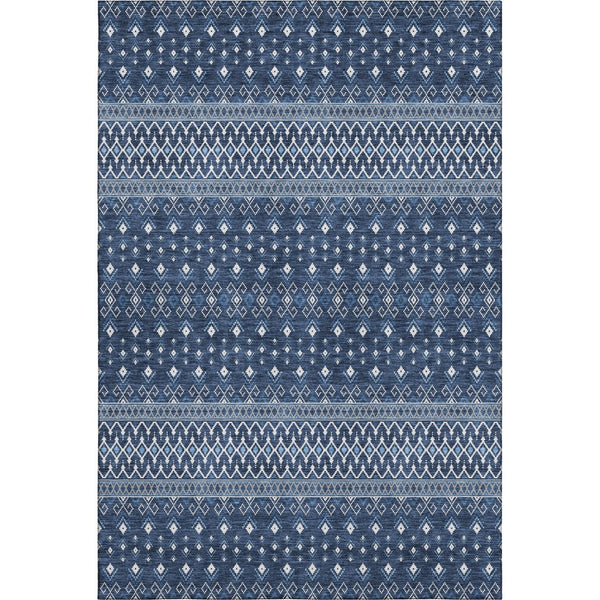HomeRoots 10' X 14' Navy Blue Tribal Area Rug – Washable, UV Protected & Stain Resistant for Family Spaces 657125