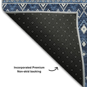 HomeRoots 10' X 14' Navy Blue Tribal Area Rug – Washable, UV Protected & Stain Resistant for Family Spaces 657125