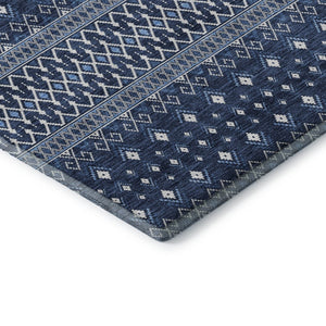HomeRoots 10' X 14' Navy Blue Tribal Area Rug – Washable, UV Protected & Stain Resistant for Family Spaces 657125