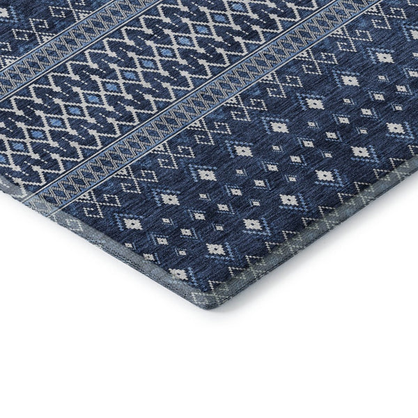 HomeRoots 10' X 14' Navy Blue Tribal Area Rug – Washable, UV Protected & Stain Resistant for Family Spaces 657125