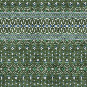 HomeRoots 5' X 8' Washable Olive Green, Blue & Ivory Tribal Area Rug – Durable, UV-Protected & Easy Care Design 657127