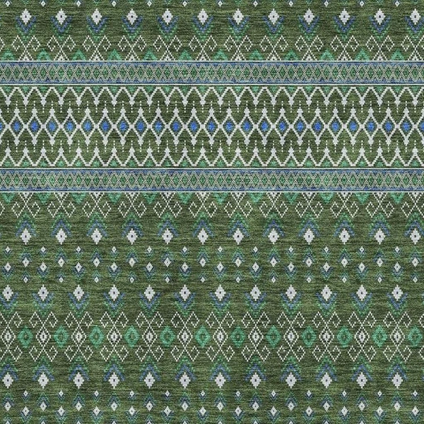 HomeRoots 5' X 8' Washable Olive Green, Blue & Ivory Tribal Area Rug – Durable, UV-Protected & Easy Care Design 657127