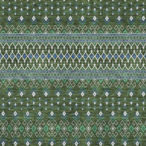 HomeRoots 8' X 10' Washable Olive Green, Blue & Ivory Tribal Area Rug with UV Protection for High-Traffic Spaces 657129
