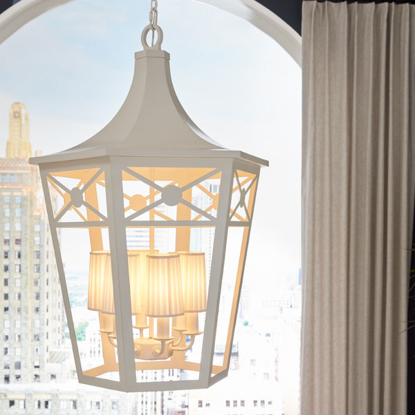 Wildwood Church Court Lantern Grand 36" White Lattice Six-Light Pendant For Tall Foyers, Stairwells, Lobbies 65713