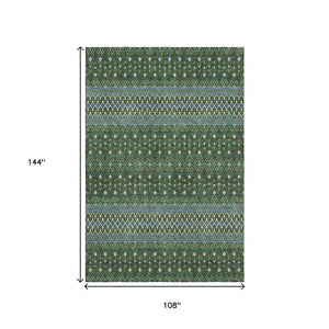HomeRoots 9' X 12' Olive Green, Blue & Ivory Tribal Area Rug - Durable, Stain-Resistant & UV-Protected Comfort 657130