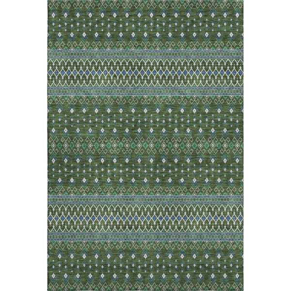 HomeRoots 9' X 12' Olive Green, Blue & Ivory Tribal Area Rug - Durable, Stain-Resistant & UV-Protected Comfort 657130