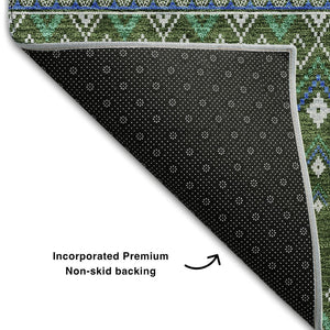 HomeRoots 9' X 12' Olive Green, Blue & Ivory Tribal Area Rug - Durable, Stain-Resistant & UV-Protected Comfort 657130