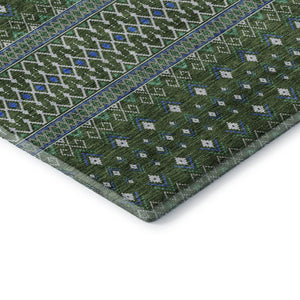 HomeRoots 9' X 12' Olive Green, Blue & Ivory Tribal Area Rug - Durable, Stain-Resistant & UV-Protected Comfort 657130