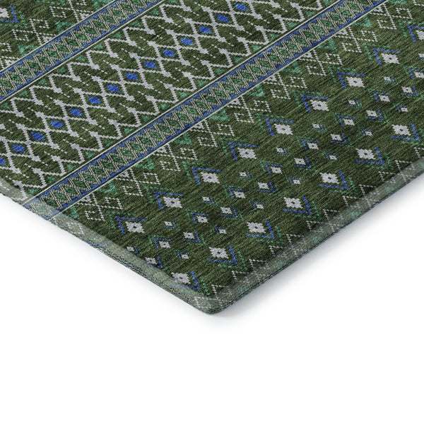 HomeRoots 9' X 12' Olive Green, Blue & Ivory Tribal Area Rug - Durable, Stain-Resistant & UV-Protected Comfort 657130