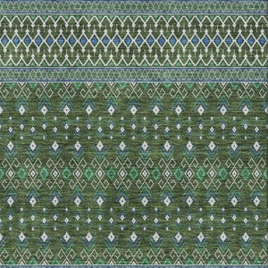 HomeRoots 10' Olive Green, Blue & Ivory Tribal Area Rug - Washable, UV-Protected, Stylish & Durable for Homes 657131