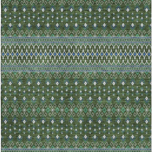 HomeRoots 10' Olive Green, Blue & Ivory Tribal Area Rug - Washable, UV-Protected, Stylish & Durable for Homes 657131