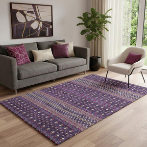 HomeRoots 5' X 8' Purple and Yellow Tribal Area Rug - Washable, UV-Protected, Durable Design for Homes with Kids 657133