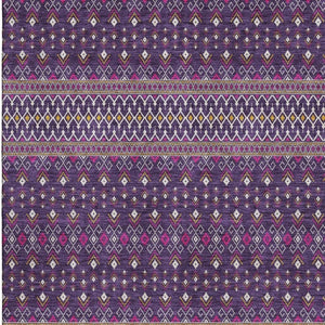 HomeRoots 5' X 8' Purple and Yellow Tribal Area Rug - Washable, UV-Protected, Durable Design for Homes with Kids 657133
