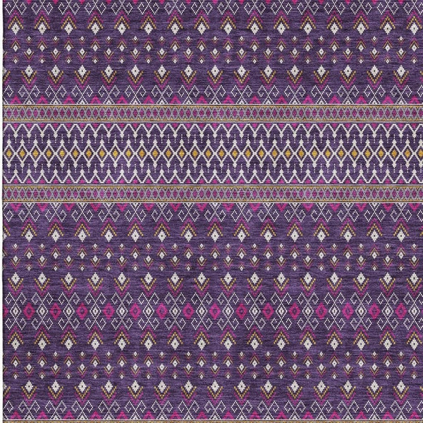 HomeRoots 5' X 8' Purple and Yellow Tribal Area Rug - Washable, UV-Protected, Durable Design for Homes with Kids 657133