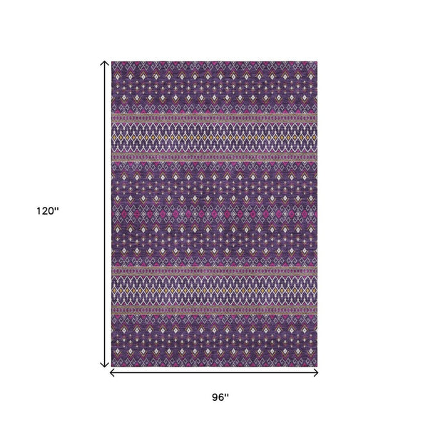 HomeRoots 8' X 10' Vibrant Purple and Yellow Tribal Washable Area Rug with UV Protection for High-Traffic Areas 657135