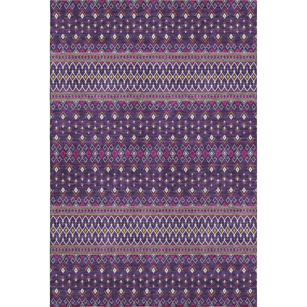 HomeRoots 8' X 10' Vibrant Purple and Yellow Tribal Washable Area Rug with UV Protection for High-Traffic Areas 657135