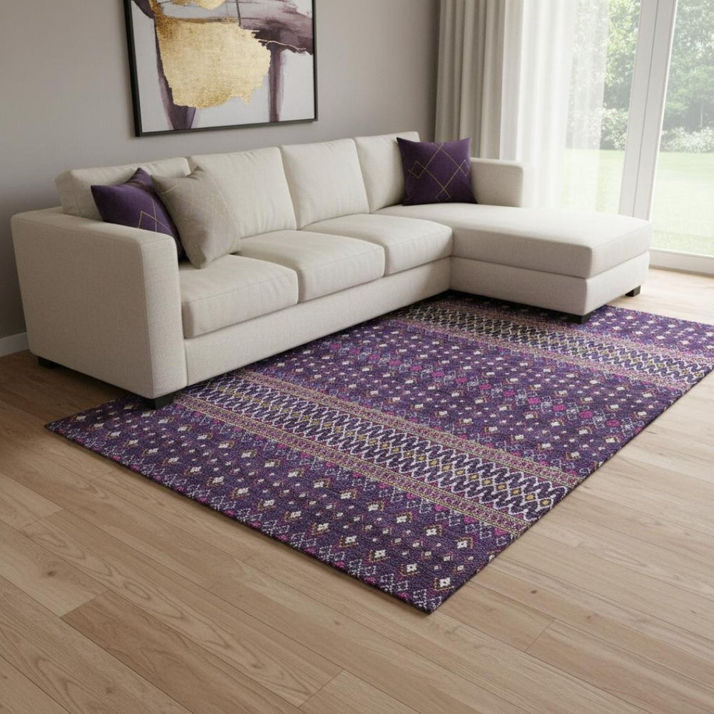 HomeRoots 8' X 10' Vibrant Purple and Yellow Tribal Washable Area Rug with UV Protection for High-Traffic Areas 657135