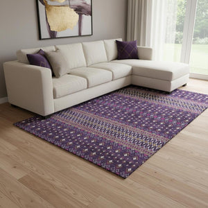 HomeRoots 8' X 10' Vibrant Purple and Yellow Tribal Washable Area Rug with UV Protection for High-Traffic Areas 657135
