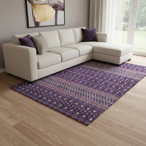 HomeRoots 8' X 10' Vibrant Purple and Yellow Tribal Washable Area Rug with UV Protection for High-Traffic Areas 657135