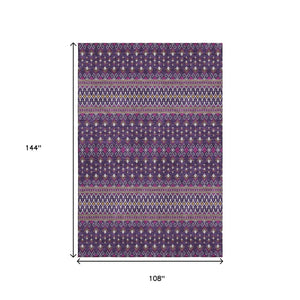 HomeRoots 9' X 12' Purple and Yellow Tribal Area Rug - Washable, UV Protected, Stain Resistant for High Traffic Spaces 657136