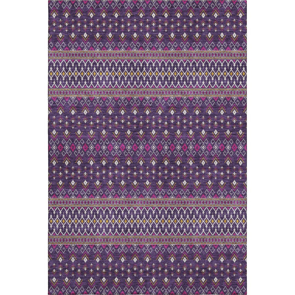 HomeRoots 9' X 12' Purple and Yellow Tribal Area Rug - Washable, UV Protected, Stain Resistant for High Traffic Spaces 657136